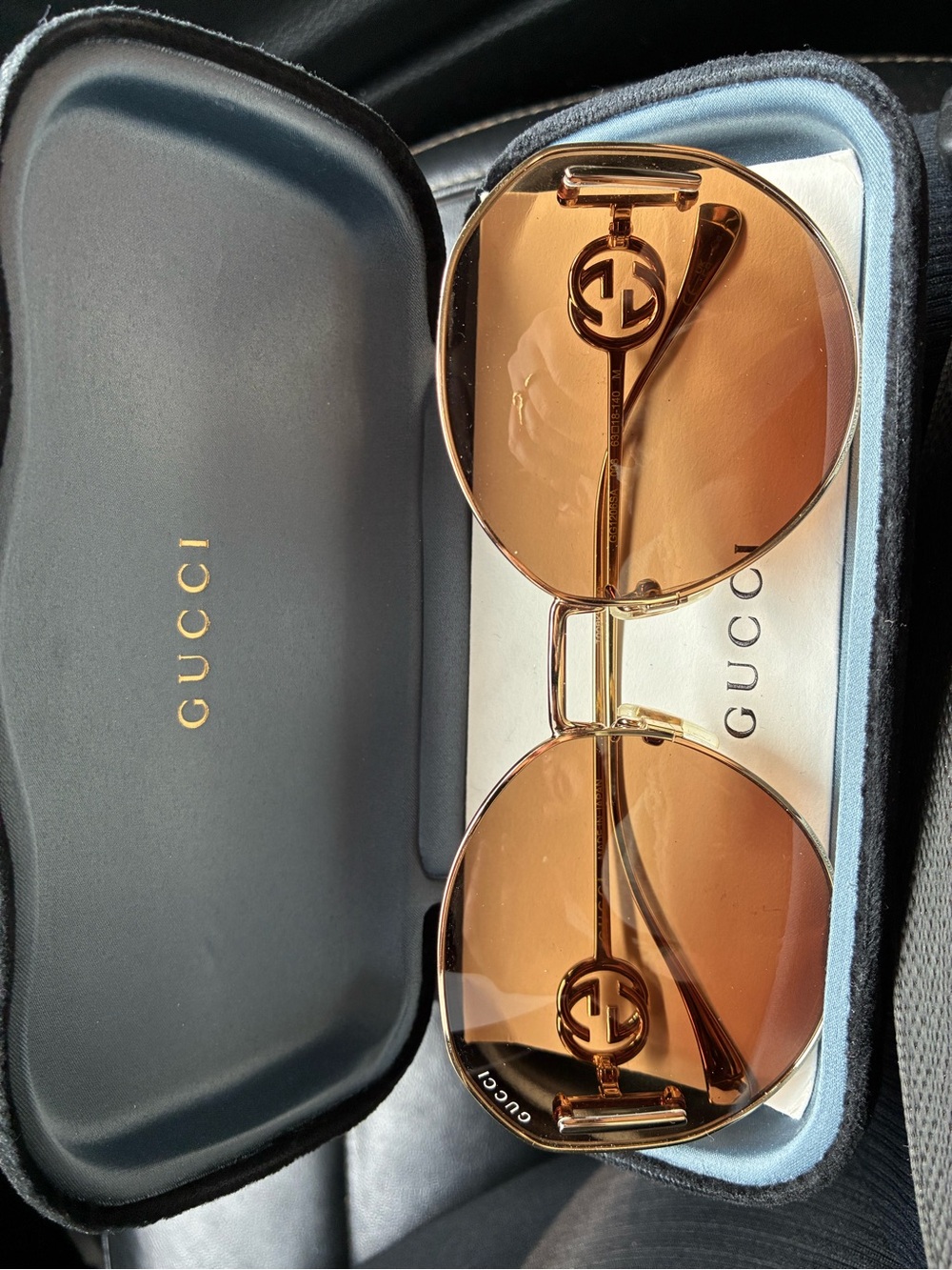 Gucci Gold Frame Sunglasses with Amber Lenses
